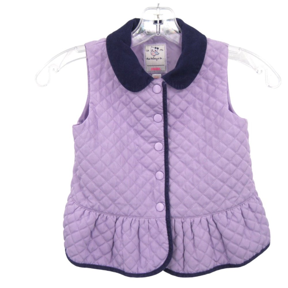 Gymboree Quilted Vest Lavender Purple Corduroy Trim and Bow Girls 4T-5T Snap Up